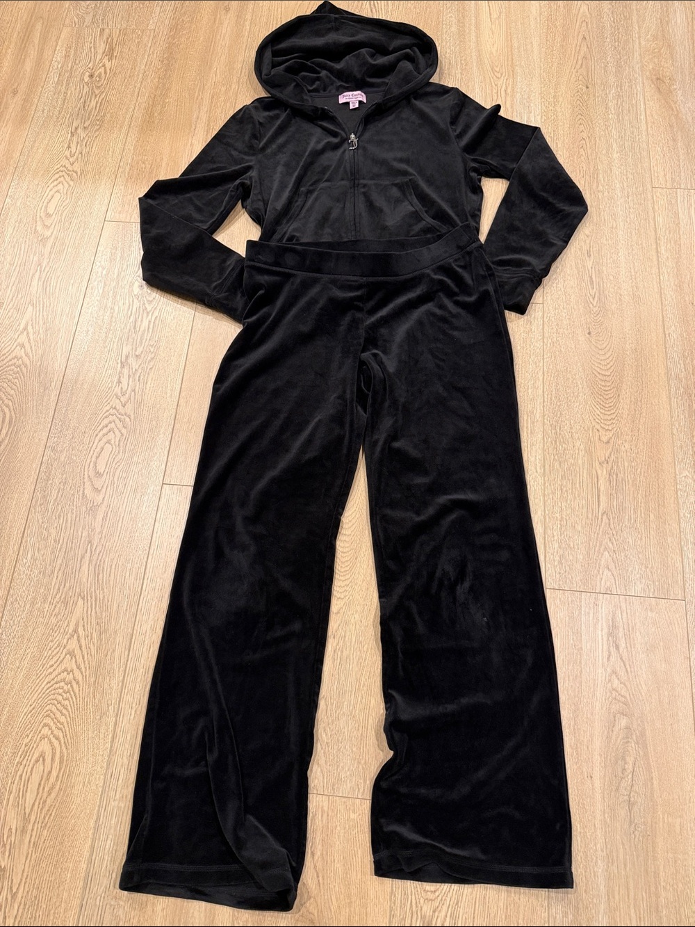 Juicy Couture Hoodie Pants Set Black Velour Wide-Leg Jumpsuit